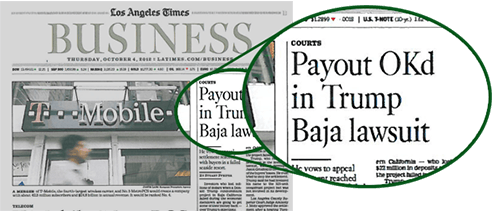 Los Angeles Times | Business | Payout OKd In Trump Baja Lawsuit